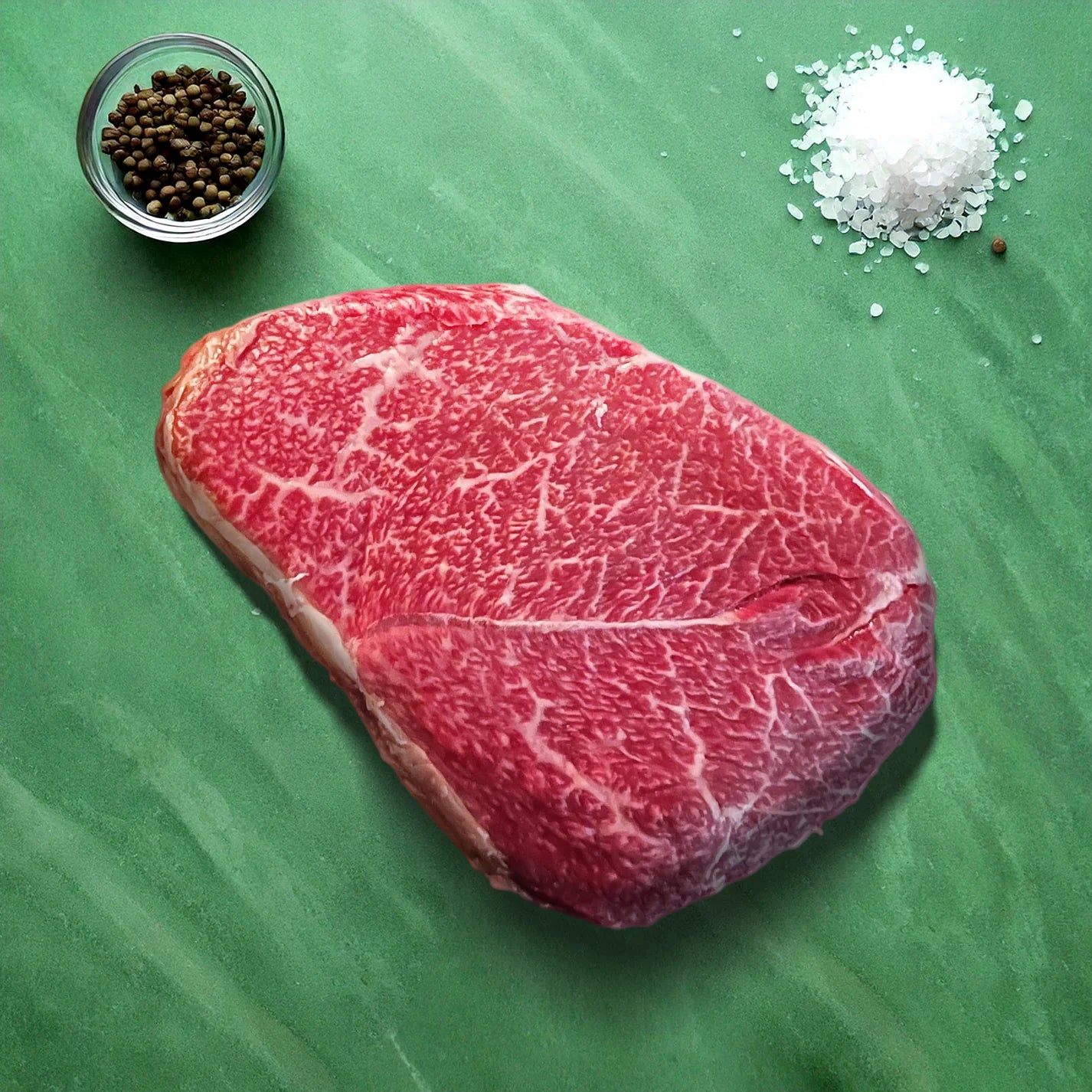 Rarité fullblood Wagyu Braten auf grünem Hintergrund