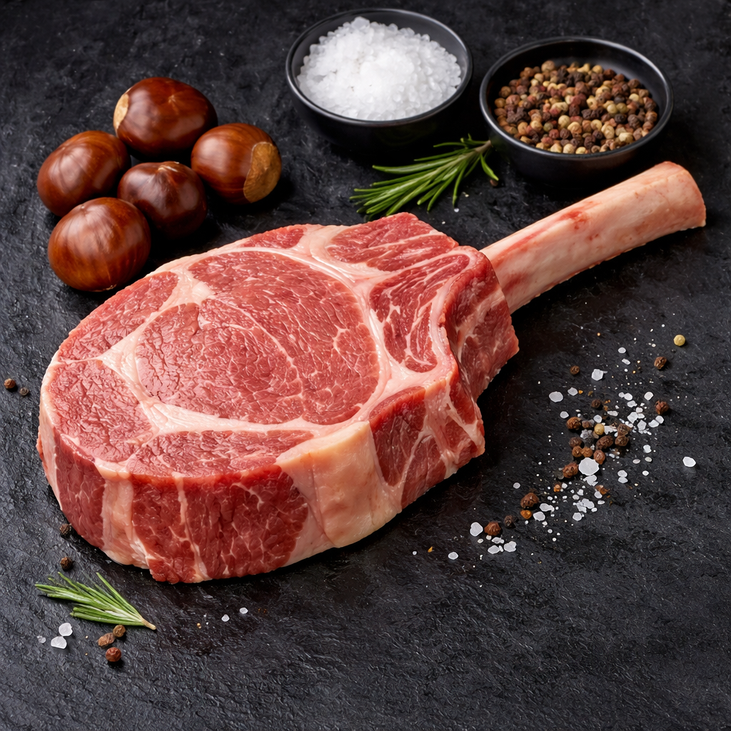 Galicisches Kastanienschwein Tomahawk mit Knochen