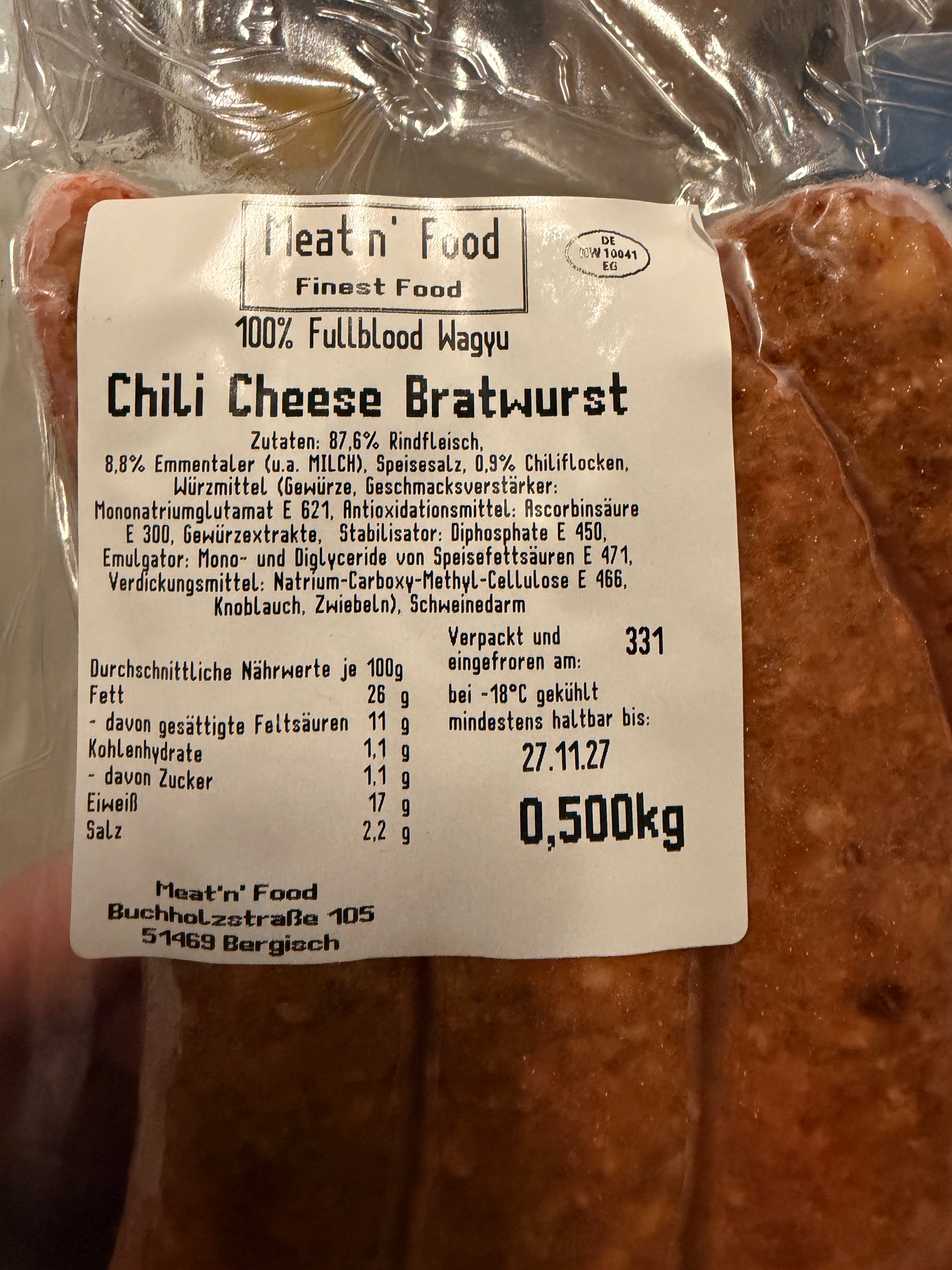 4x Chili Cheese Bratwurst | 100% Fullblood Wagyu | Meat'n'Food